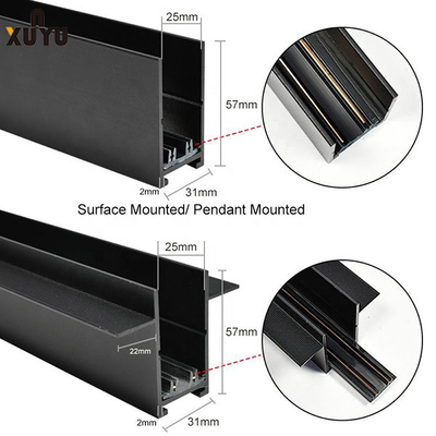 220v Wysokie napięcie LED Magnetyczne oświetlenie szynowe Wbudowane aluminiowe szyny 1m / 1,5m / 2m