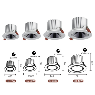 Cob 10W 15w 20W Ściemnialna oprawa LED Downlight Anti Glare Bezramowe oświetlenie wpuszczane